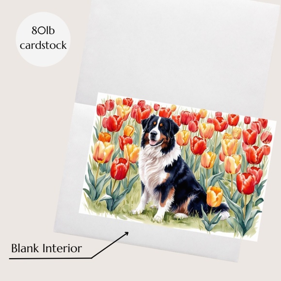 Bernese Moutain Dog in a Field of Tulips, Spring Collection Blank Note Card Set - Picture 6 of 12